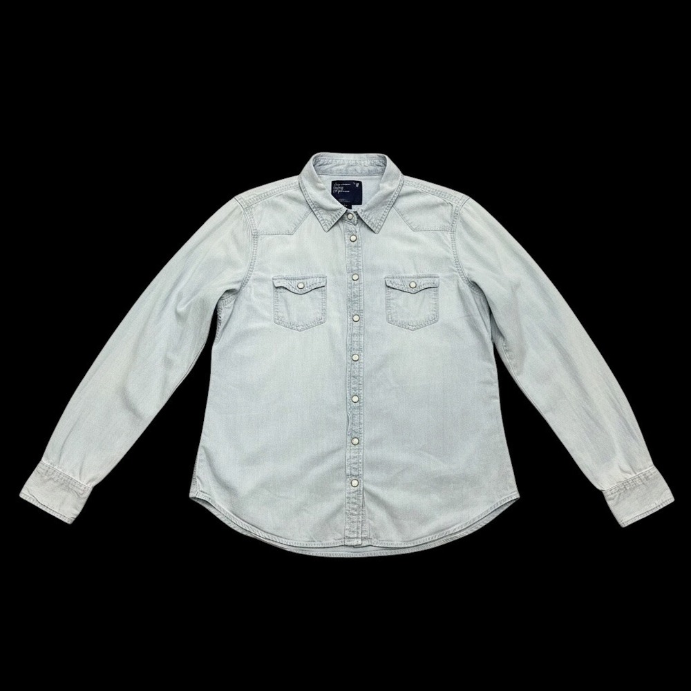 American Eagle Outfitters Womens Light Wash Denim Western Pearl Snap Shirt L
